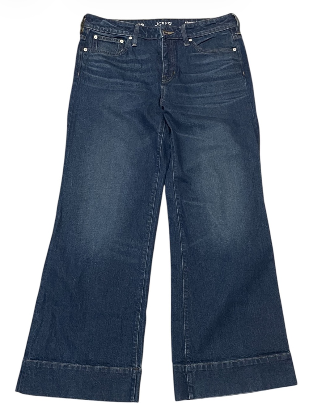 Women's J. Crew Wide Leg Trouser Jeans 34 x 28.5 Medium Wash